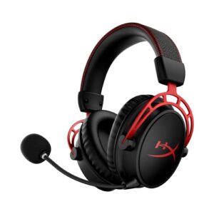 hyperx cloud alpha wireless - gaming headset for pc, 300-hour battery life, dts headphone:x spatial audio, memory foam, dual chamber drivers, noise-canceling mic, durable aluminum frame,red