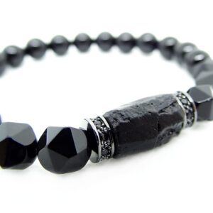 Handmade Natural Stone Black Tourmaline & Black Onyx Beaded Bracelet Men's and Women's