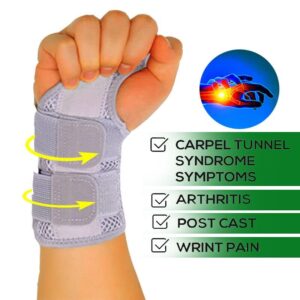 Left Wrist Brace for Carpal Tunnel, Compression Sleeve Adjustable Straps, Right Left Hand for Men Women, Night Wrist Sleep Supports Splints Arm Stabilizers, Suitable for Arthritis, Pain, Relief, Tendonitis, Wrist Pain, Sprain, Sport (Left Hand-Gray, Large