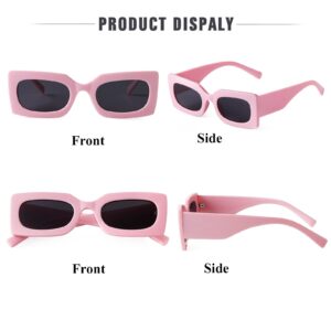 JUDOO Retro Rectangle Sunglasses for Women Fashion Oval Lenses Pink Square Frame with UV400 Protection