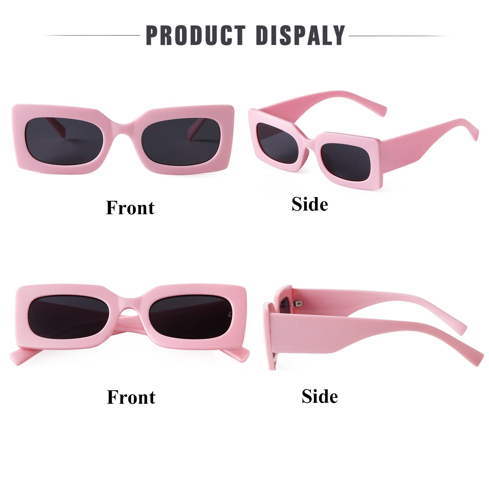 JUDOO Retro Rectangle Sunglasses for Women Fashion Oval Lenses Pink Square Frame with UV400 Protection