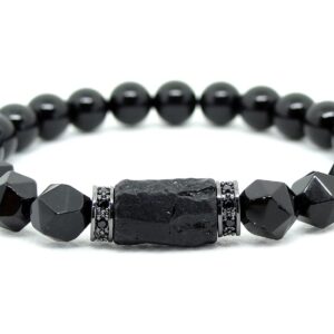 Handmade Natural Stone Black Tourmaline & Black Onyx Beaded Bracelet Men's and Women's