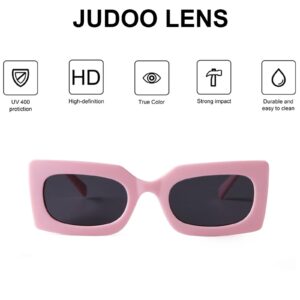 JUDOO Retro Rectangle Sunglasses for Women Fashion Oval Lenses Pink Square Frame with UV400 Protection