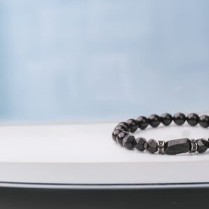 Handmade Natural Stone Black Tourmaline & Black Onyx Beaded Bracelet Men's and Women's