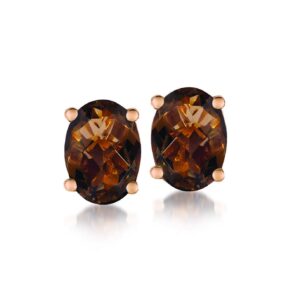 le vian 2 carat chocolate smoky quartz oval stud earrings for women in 925 sterling silver with rose gold plating and push back