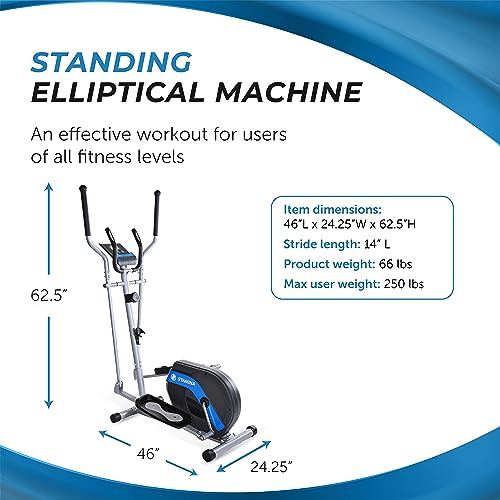 Stamina Elliptical Trainer 708 - Elliptical Training Machine with Bluetooth and Smart Workout App - Compact Standing Elliptical Machine for Home Workout - Up to 250 lbs Weight Capacity