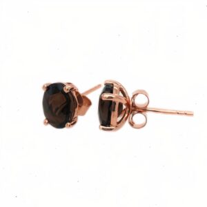 LE VIAN 2 Carat Chocolate Smoky Quartz Oval Stud Earrings for Women in 925 Sterling Silver with Rose Gold Plating and Push Back