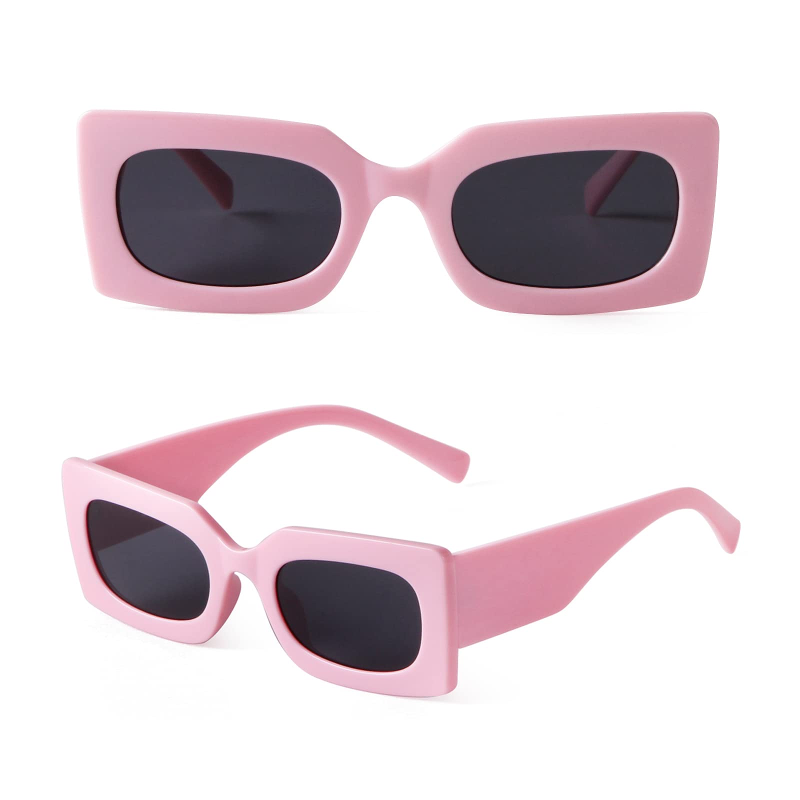 JUDOO Retro Rectangle Sunglasses for Women Fashion Oval Lenses Pink Square Frame with UV400 Protection