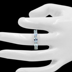 925 Sterling Silver Natural 6X4 MM Oval Cut Deep Aquamarine Gemstone March Birthstone Cluster Unisex Proposal Ring Wedding Jewelry Bridal Ring Birthday Gift Valentine's Day Gift For Her (Rhodium Plated Silver, 6.5)