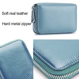 EASTNIGHTS RFID Credit Card Holder Genuine Leather Credit Card Wallet with Zipper (sky blue)