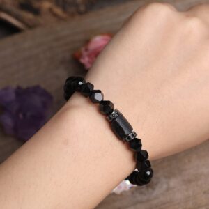 Handmade Natural Stone Black Tourmaline & Black Onyx Beaded Bracelet Men's and Women's