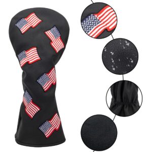 Barudan Golf Driver Head Cover 460cc, Black Patriotism USA Golf Driver Headcover for Men Golfer, Synthetic Leather Golf Club Protective Case