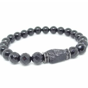 Handmade Natural Stone Black Tourmaline & Black Onyx Beaded Bracelet Men's and Women's