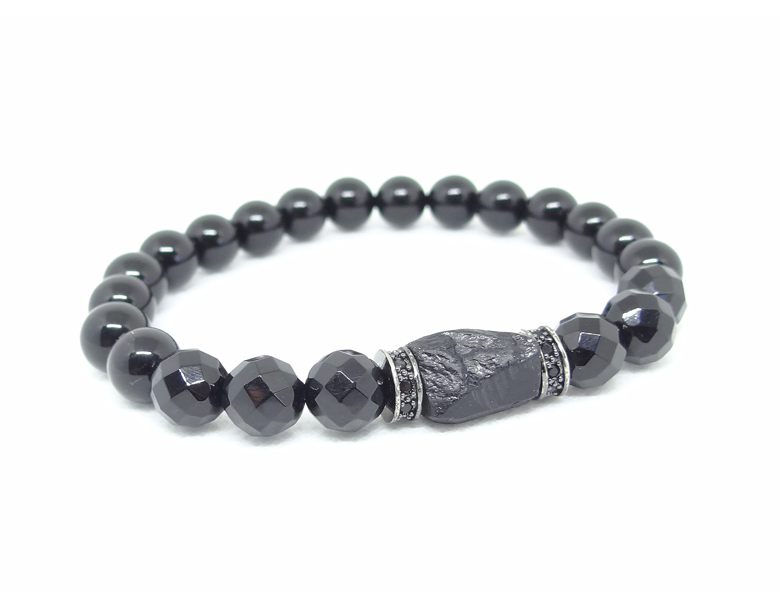 Handmade Natural Stone Black Tourmaline & Black Onyx Beaded Bracelet Men's and Women's