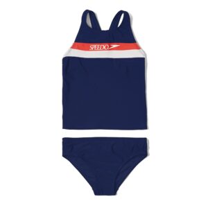 Speedo Girls' Standard Swimsuit Two Piece Tankini Thick Strap, Red/White/Blue, 14