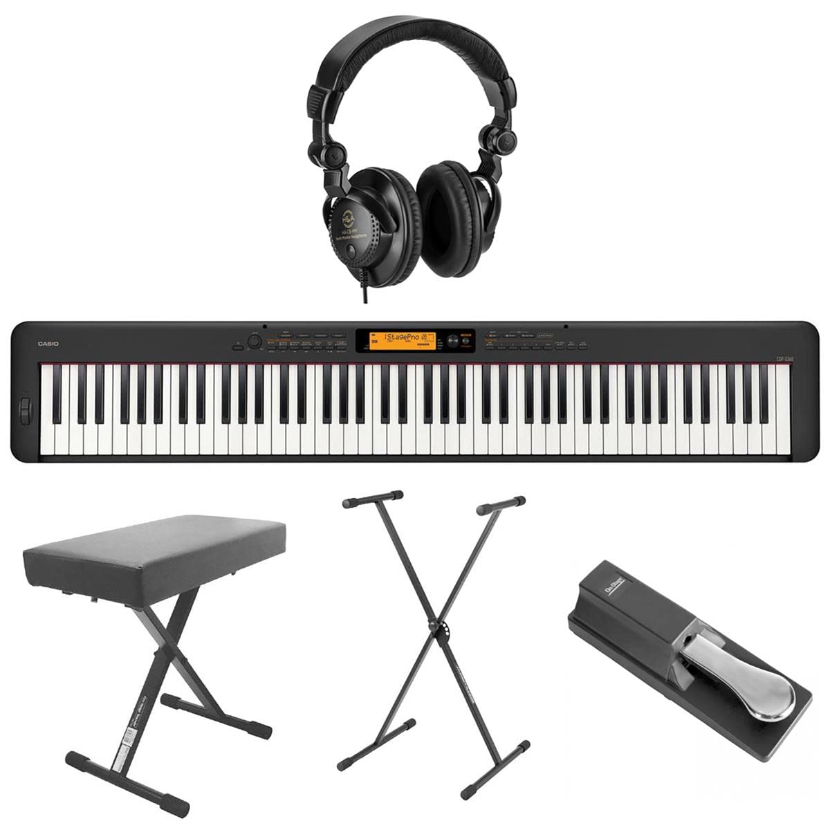 Casio CDP-S360 88-Key Compact Digital Piano Keyboard with Touch Response, Black Bundle with H&A Studio Headphones, Stand, Bench, Sustain Pedal