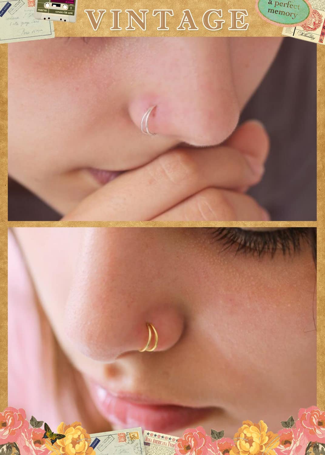 D.Bella Spiral Nose Ring for Single Piercing - Surgical Steel Nose Hoop in Silver, Rose Gold and Black