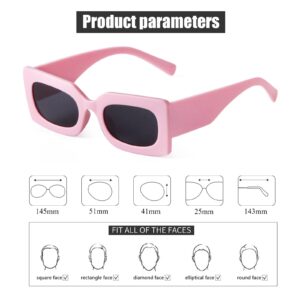 JUDOO Retro Rectangle Sunglasses for Women Fashion Oval Lenses Pink Square Frame with UV400 Protection