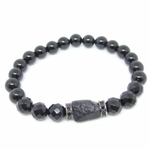 Handmade Natural Stone Black Tourmaline & Black Onyx Beaded Bracelet Men's and Women's