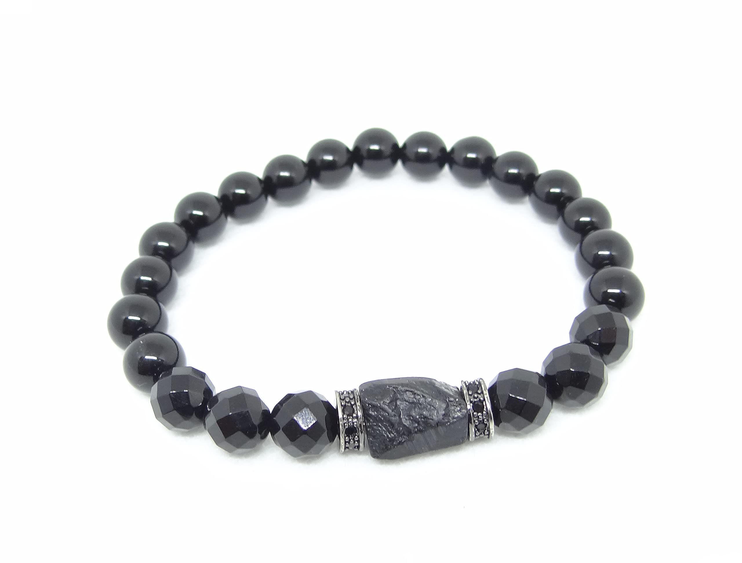 Handmade Natural Stone Black Tourmaline & Black Onyx Beaded Bracelet Men's and Women's