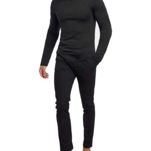 KINGBEGA Men's Regular Fit Basic Lightweight Long Sleeve Pullover Shirt Mock Turtleneck, Black 1, Large