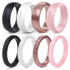 rinfit silicone wedding rings for women - soft, stackable & thin silicone ring women - rubber wedding bands women- u.s. design patent pending - setp, size 8