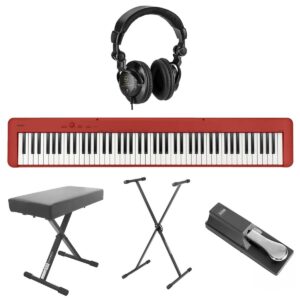 Casio CDP-S160 88-Key Compact Digital Piano Keyboard with Touch Response, Red Bundle with H&A Studio Headphones, Stand, Bench, Sustain Pedal