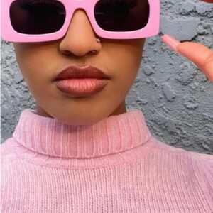 JUDOO Retro Rectangle Sunglasses for Women Fashion Oval Lenses Pink Square Frame with UV400 Protection