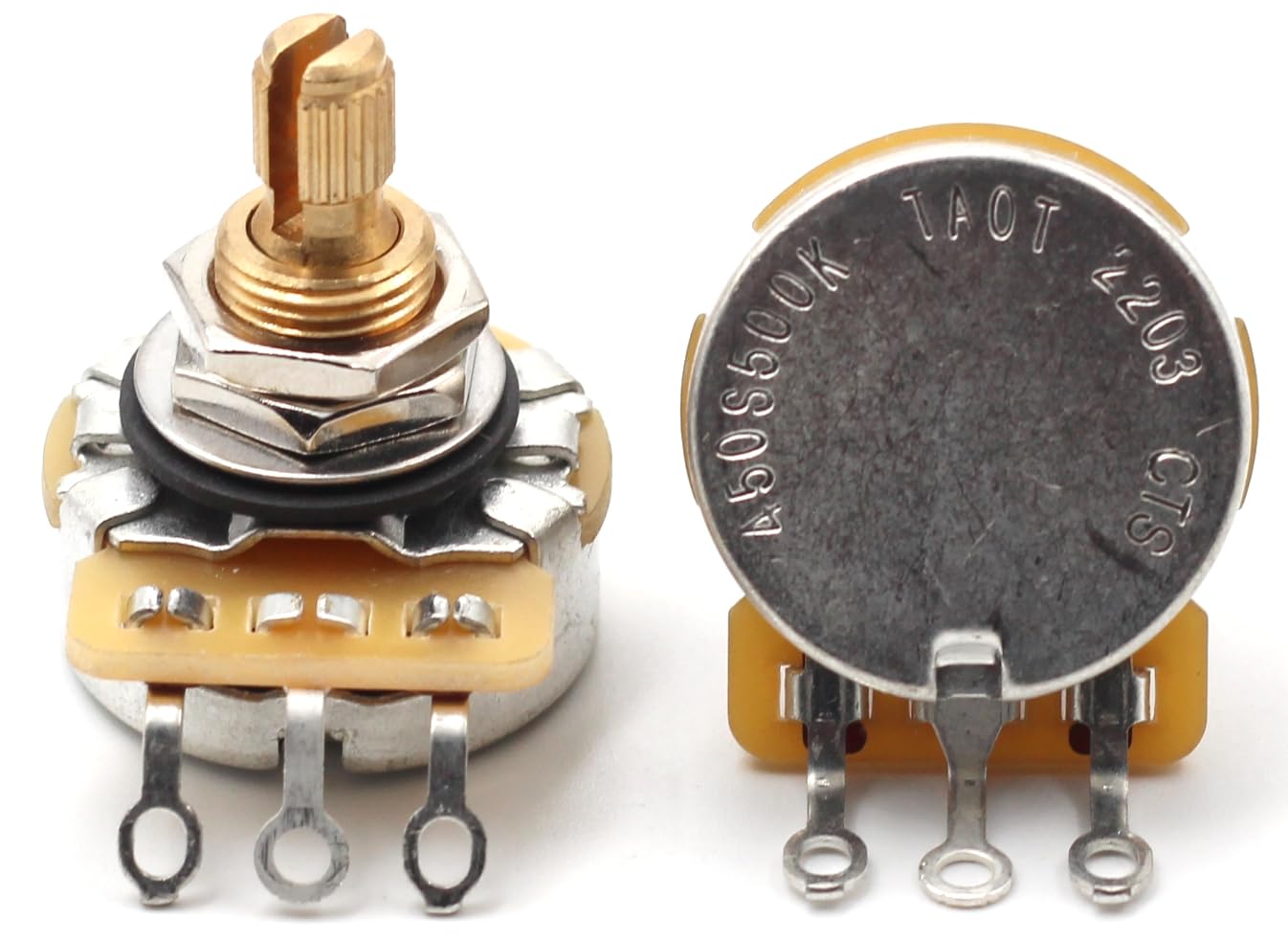 (4) TAOT CTS 500K SHORT SPLIT Shaft Potentiometers + (2) Orange Drop .022 Capacitors for Electric Guitar