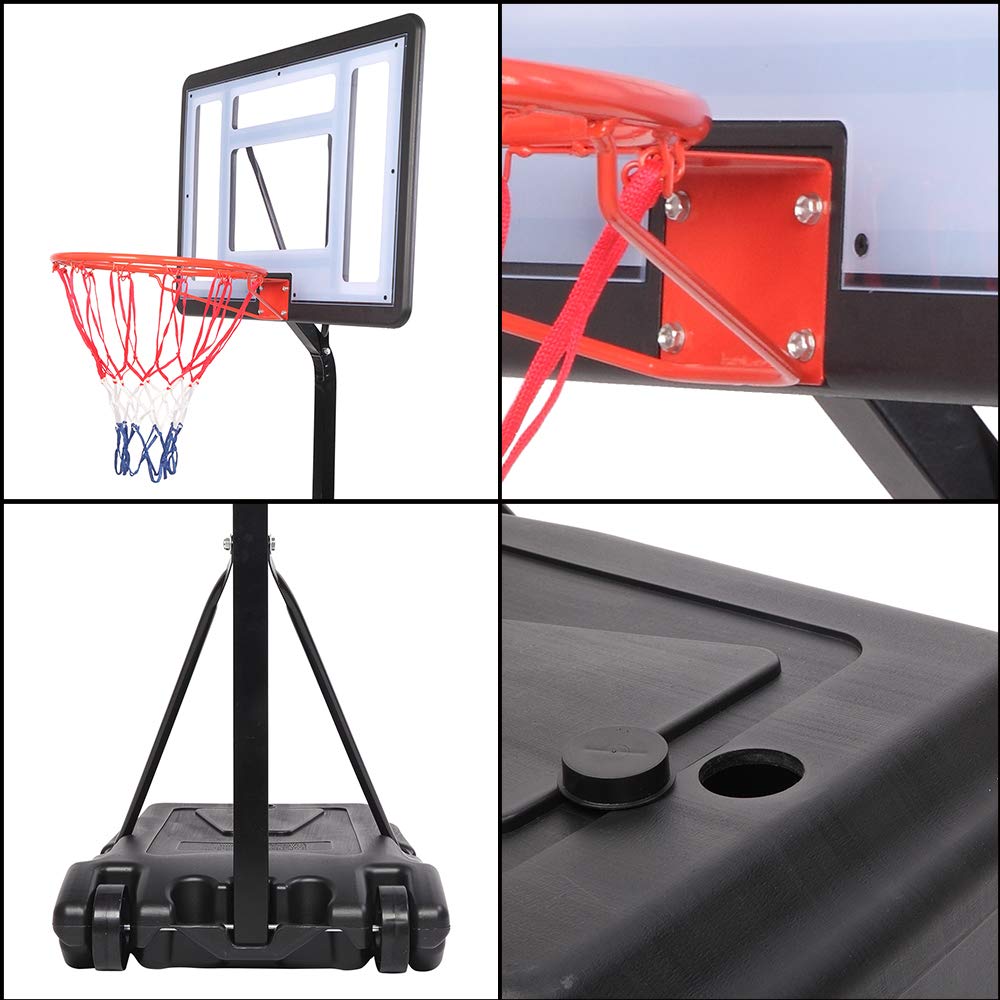 Homtoozhii PVC Transparent Board Basket Frame Adjustable 115-135cm Poolside Basketball Hoop Portable Basketball Goal Outdoor Water Tank PE Blow Molding (Black)