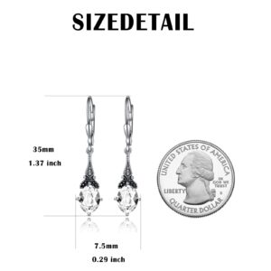 White Crystal Earrings Sterling Silver Vintage Leverback Drop Dangle Earrings with Clear White Crystal, Simulated April Birthstone Earrings Gifts for Women