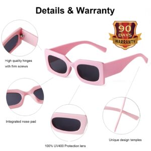 JUDOO Retro Rectangle Sunglasses for Women Fashion Oval Lenses Pink Square Frame with UV400 Protection