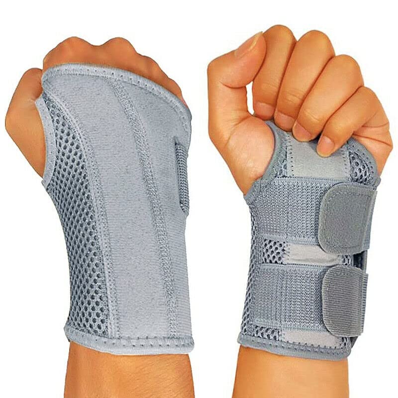 Left Wrist Brace for Carpal Tunnel, Compression Sleeve Adjustable Straps, Right Left Hand for Men Women, Night Wrist Sleep Supports Splints Arm Stabilizers, Suitable for Arthritis, Pain, Relief, Tendonitis, Wrist Pain, Sprain, Sport (Left Hand-Gray, Large