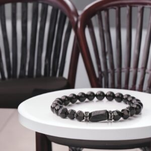 Handmade Natural Stone Black Tourmaline & Black Onyx Beaded Bracelet Men's and Women's