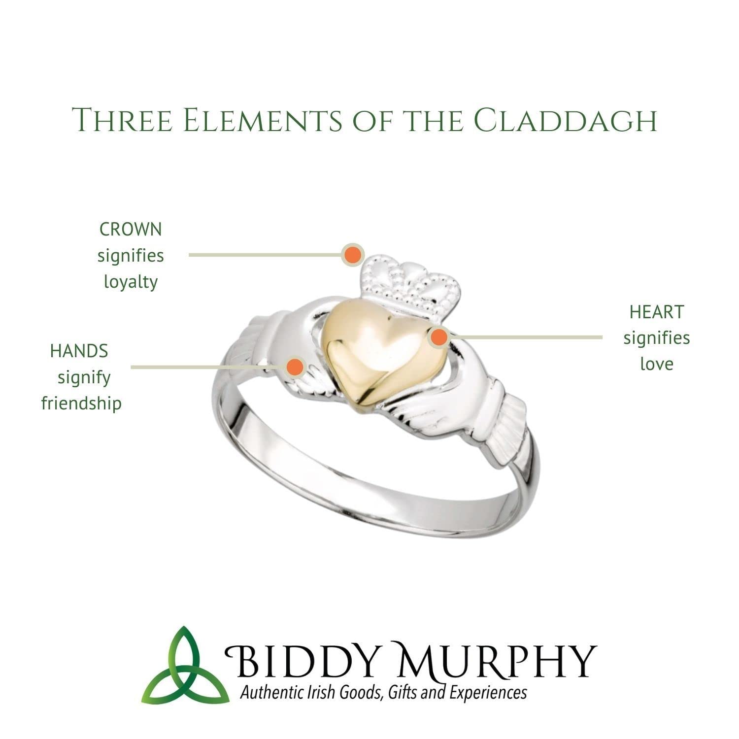 Biddy Murphy, Irish Claddagh Ring for Women Green Gem & Cubic Zirconia Wishbone Band Made in Ireland Size 8