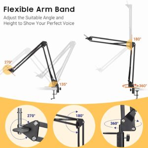 CAHAYA Microphone Arm Stand Boom Suspension Stand with 3/8" to 5/8" Screw Adapter, Mic Clip for Blue Yeti Nano Snowball Ice and Other Mics CY0262-1