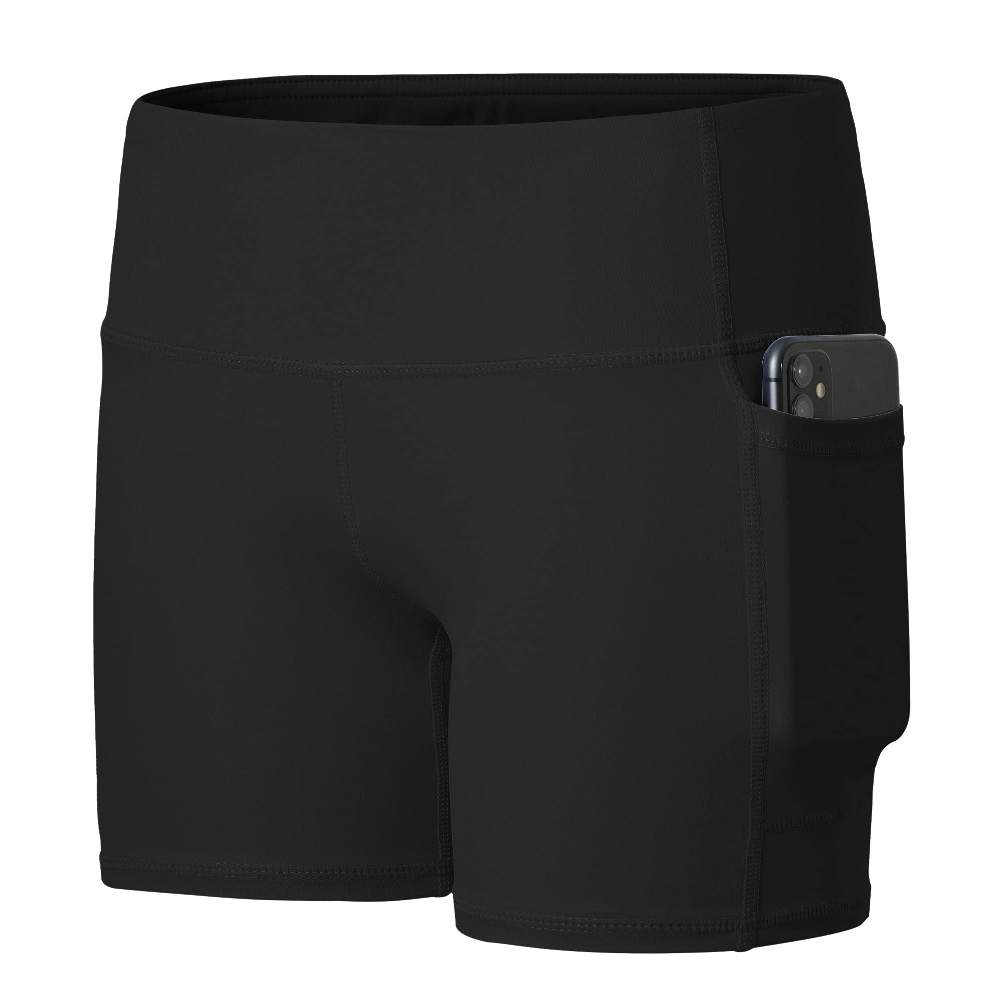 Willit Girls' 4" Volleyball Shorts Youth Spandex Dance Yoga Athletic Shorts Kids Running Biker Shorts with Pockets Black L