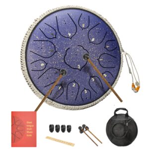 burning&lin steel tongue drum tongue drum 15 notes 14 inches handpan drum percussion for meditation yoga musical education for adult& kids(lotus purple)