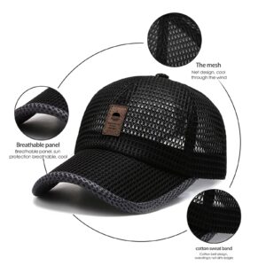 KECOP Breathable Full Mesh Hat for Men, Quick Dry Cooling Caps for Women,Lightweight Trucker Hats for Sports,Black