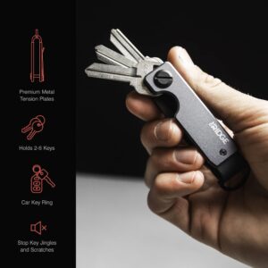 The Ridge Key Organizer - Compact Metallic Key Holder | Minimalist Innovative Keyholder | Smart Keychain Secures 2-6 Keys (Aluminium Gunmetal)