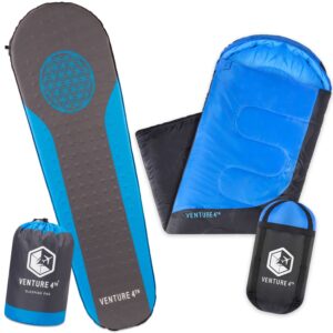 VENTURE 4TH Backpacking Warm Sleeping Bag with Self Inflating Sleeping Pad for Adults & Kids – Ideal for Hiking, Camping & Outdoor Adventures