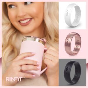 Rinfit Silicone Rings for Women - Infinity Rubber Wedding Bands Sets for Her - Matching Silicone Rings for Couples - Patented Design - Rose Gold, Pink, Black, White, Silver, Size 6