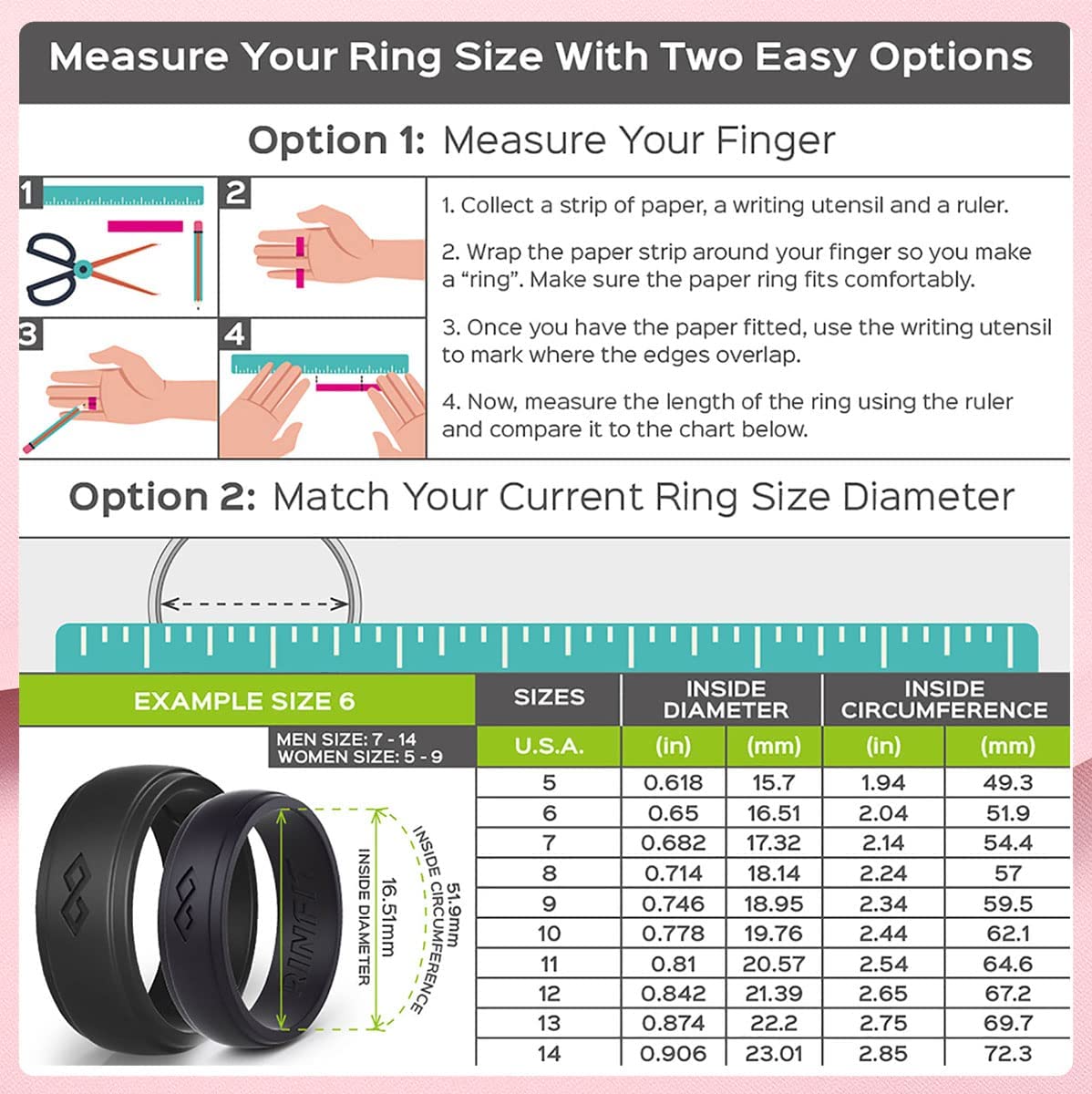 Rinfit Silicone Rings for Women - Infinity Rubber Wedding Bands Sets for Her - Matching Silicone Rings for Couples - Patented Design - Rose Gold, Pink, Black, White, Silver, Size 6