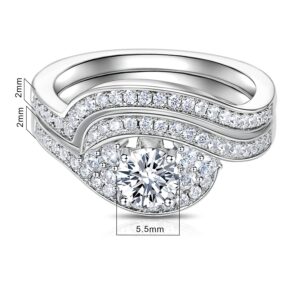 MDFUN 18K White Gold Plated Cubic Zirconia Two-In-One Wedding Engagement Promise Eternity Ring for Women Size 10