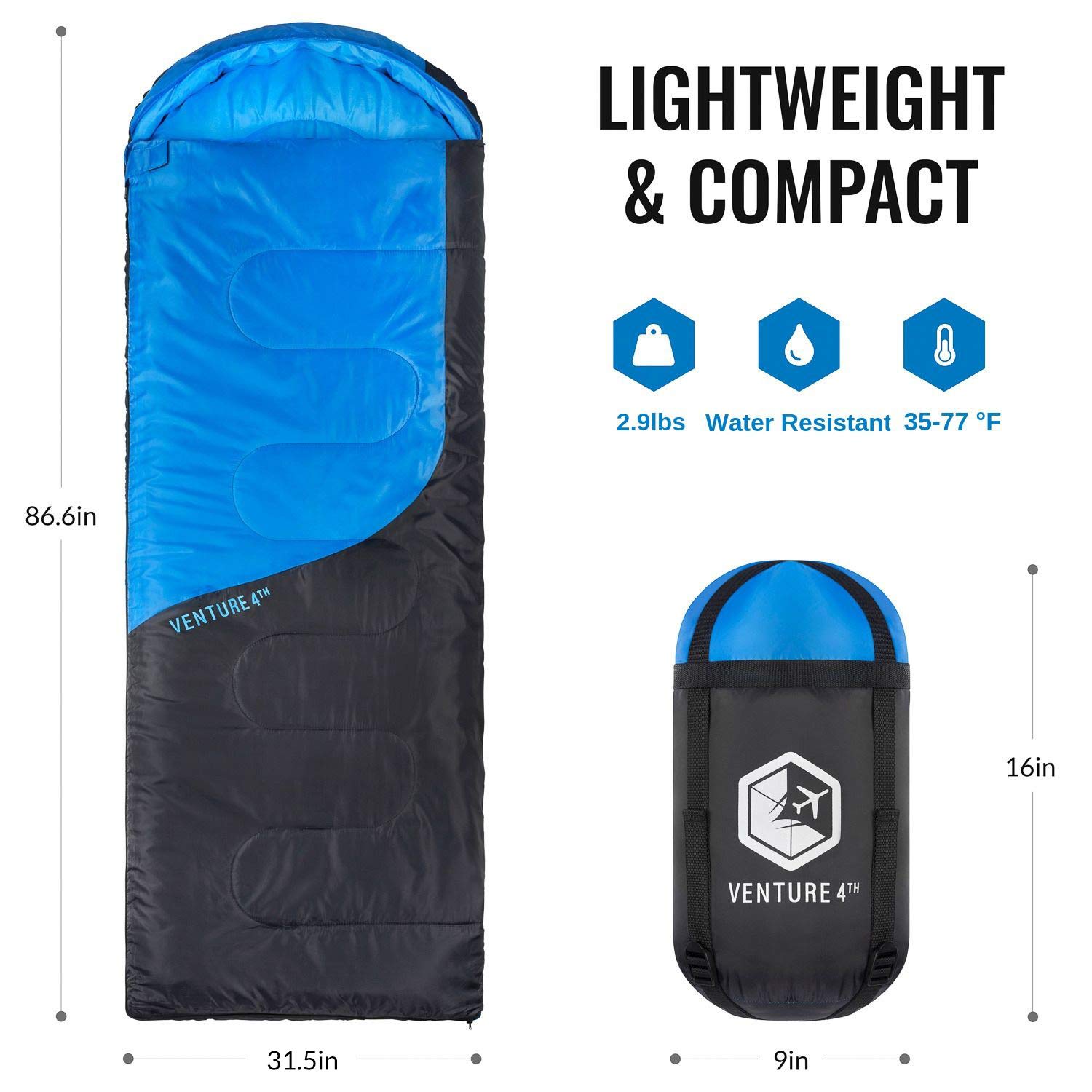 VENTURE 4TH Backpacking Warm Sleeping Bag with Self Inflating Sleeping Pad for Adults & Kids – Ideal for Hiking, Camping & Outdoor Adventures