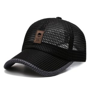 KECOP Breathable Full Mesh Hat for Men, Quick Dry Cooling Caps for Women,Lightweight Trucker Hats for Sports,Black