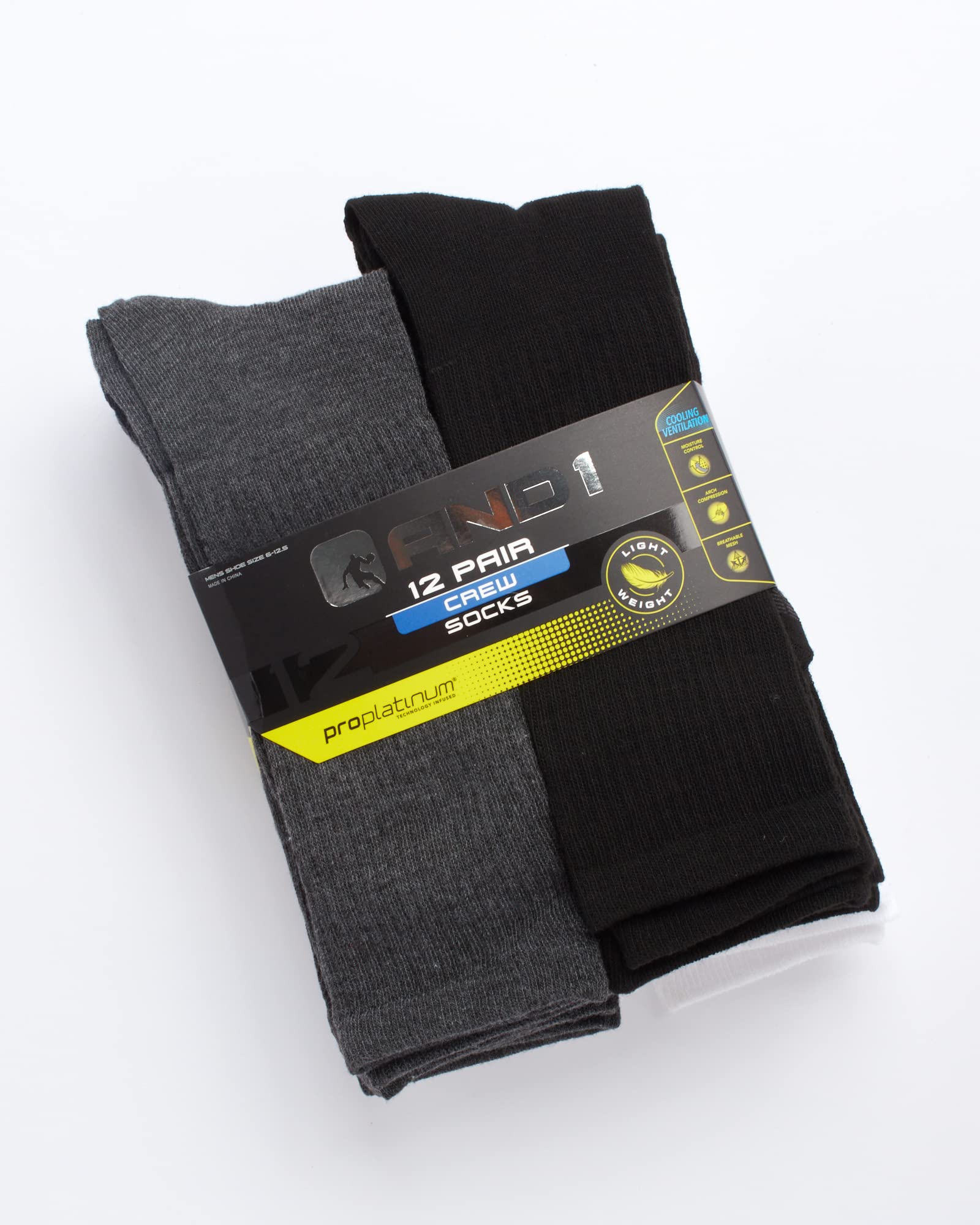 AND1 Men's Athletic Arch Compression Cushion Comfort Crew Socks (12 Pack), Size 6-12.5, Assorted