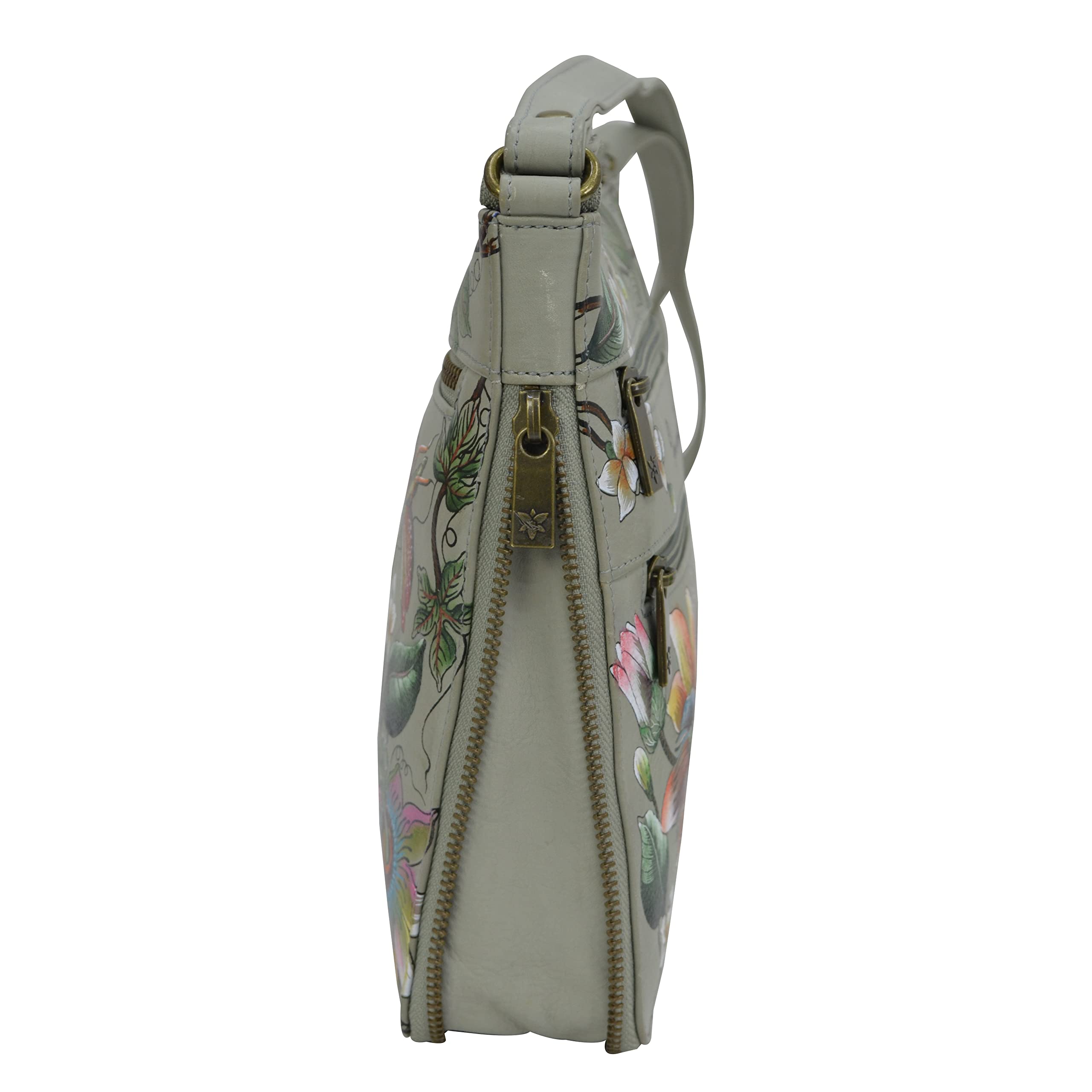 Anuschka Women’s Genuine Leather Expandable Travel Crossbody - Hand Painted Exterior - Floral Passion