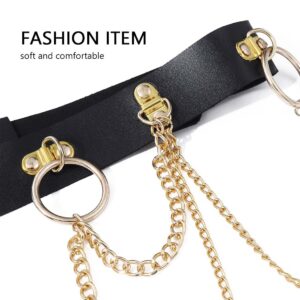 Bodiy Layered Waist Chain Belts Black Leather Circle Punk Gothic Belly Body Chain Rave Accessories Strap Festival Body Jewelry for Women and Girls (gold)