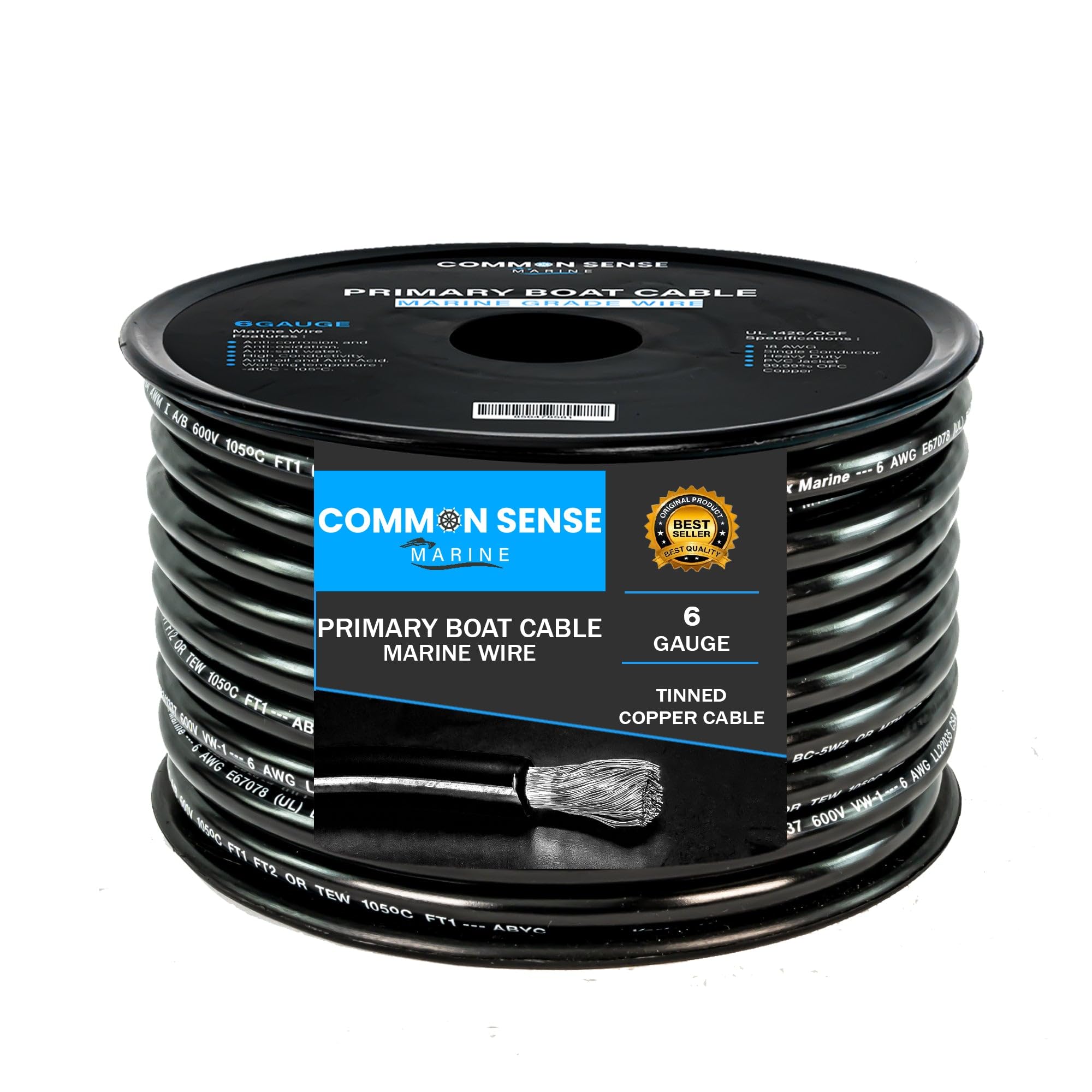 6 Gauge Primary Boat Cable - 20 ft Marine Grade Wire Tinned Oxygen-Free Copper - 6 AWG UL 1426 Standard PVC Wire for Boat, Automotive, Speakers, Camper & Trailers